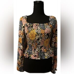 NWT WHERE ARE YOU FROM Smocked Cropped Floral Top